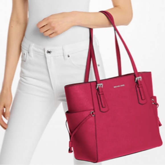 Michael Kors Handbags - Michael Kors Large Leather Voyager Tote in Dark Rasberry
